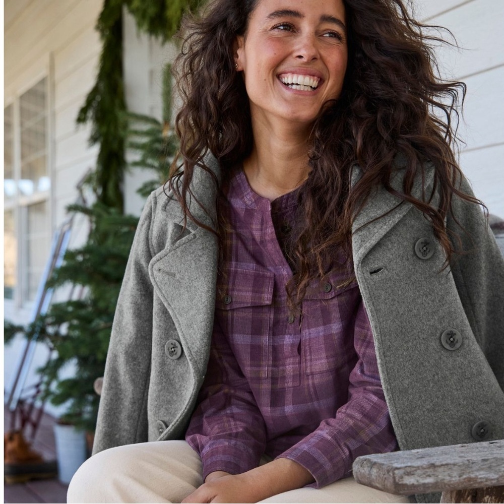 LL Bean Classic Lambswool Peacoat In Light Gray Heather Woman’s Size 14 - Picture 3 of 16